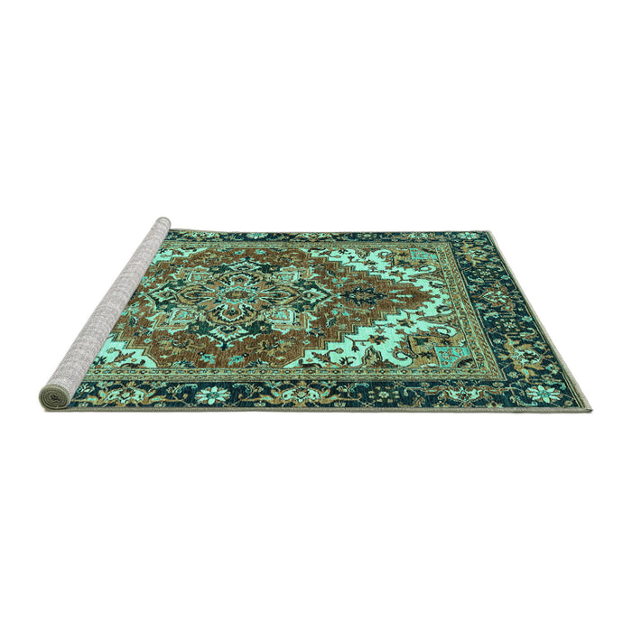 Sideview of Machine Washable Persian Turquoise Traditional Area Rugs, wshabs3271turq