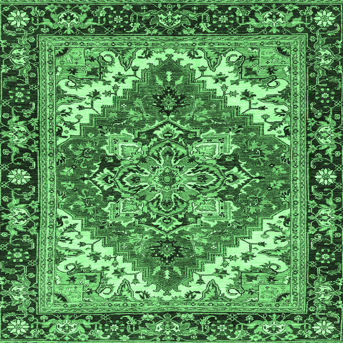 Square Machine Washable Persian Emerald Green Traditional Area Rugs, wshabs3271emgrn