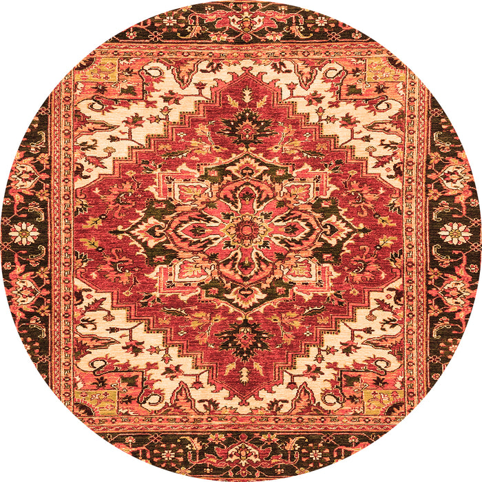 Round Machine Washable Persian Orange Traditional Area Rugs, wshabs3271org