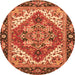 Round Machine Washable Persian Orange Traditional Area Rugs, wshabs3271org