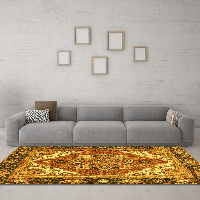 Machine Washable Persian Yellow Traditional Rug in a Living Room, wshabs3271yw
