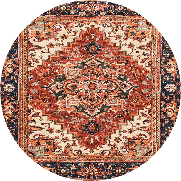 Round Abstract Saffron Red Persian Rug, abs3271