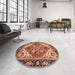 Round Machine Washable Abstract Saffron Red Rug in a Office, wshabs3271