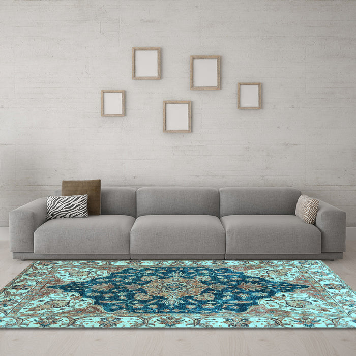 Machine Washable Geometric Light Blue Traditional Rug in a Living Room, wshabs3272lblu