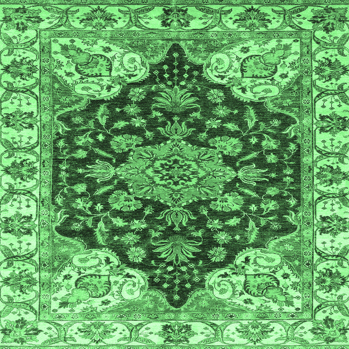 Square Machine Washable Geometric Emerald Green Traditional Area Rugs, wshabs3272emgrn
