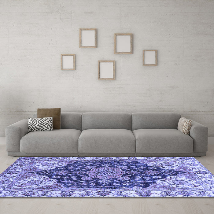 Machine Washable Geometric Blue Traditional Rug in a Living Room, wshabs3272blu