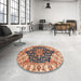 Round Abstract Chestnut Brown Geometric Rug in a Office, abs3272