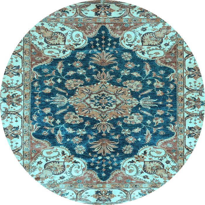 Round Machine Washable Geometric Light Blue Traditional Rug, wshabs3272lblu
