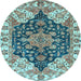 Round Machine Washable Geometric Light Blue Traditional Rug, wshabs3272lblu