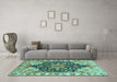 Machine Washable Geometric Turquoise Traditional Area Rugs in a Living Room,, wshabs3272turq