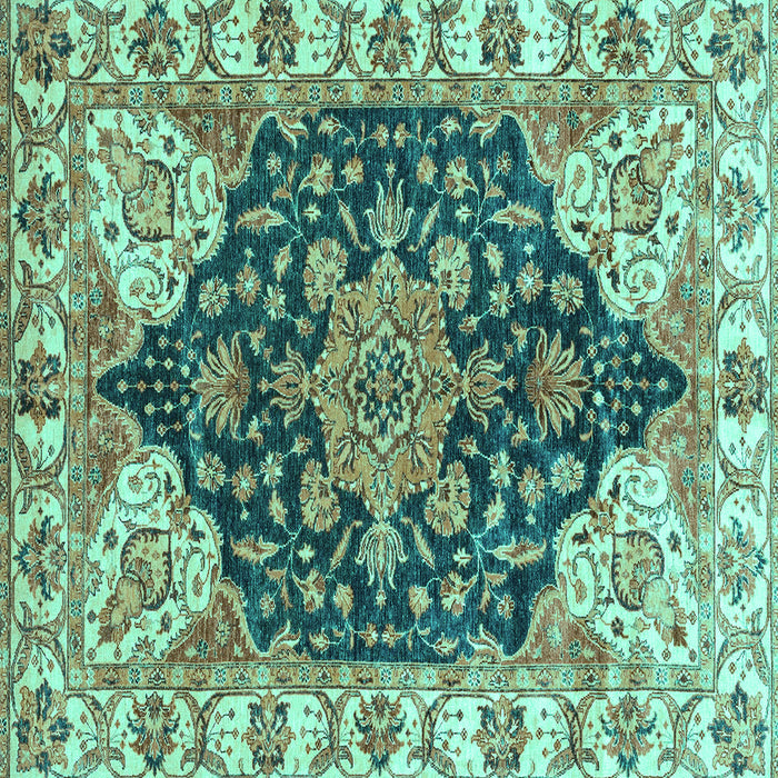 Square Machine Washable Geometric Turquoise Traditional Area Rugs, wshabs3272turq