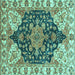 Square Machine Washable Geometric Turquoise Traditional Area Rugs, wshabs3272turq