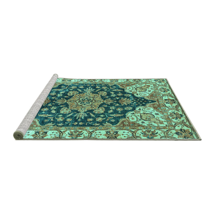 Sideview of Machine Washable Geometric Turquoise Traditional Area Rugs, wshabs3272turq