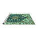 Sideview of Machine Washable Geometric Turquoise Traditional Area Rugs, wshabs3272turq