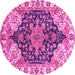 Round Machine Washable Geometric Pink Traditional Rug, wshabs3272pnk