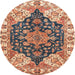 Round Abstract Chestnut Brown Geometric Rug, abs3272