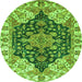 Round Machine Washable Geometric Green Traditional Area Rugs, wshabs3272grn