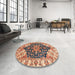Round Machine Washable Abstract Chestnut Brown Rug in a Office, wshabs3272