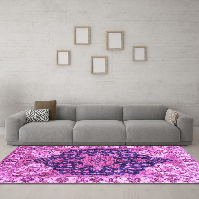 Machine Washable Geometric Purple Traditional Area Rugs in a Living Room, wshabs3272pur