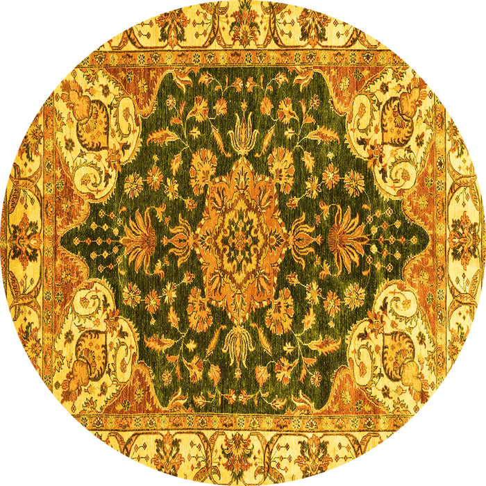Round Machine Washable Geometric Yellow Traditional Rug, wshabs3272yw