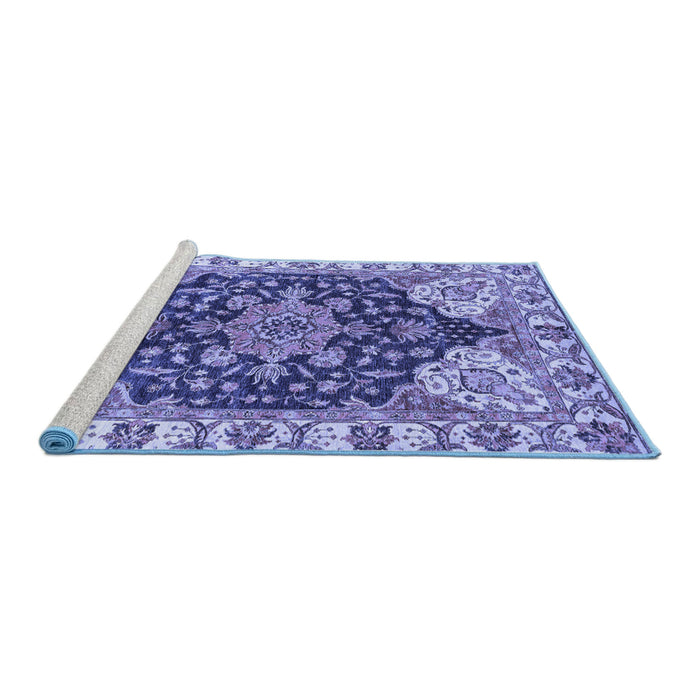 Sideview of Machine Washable Geometric Blue Traditional Rug, wshabs3272blu