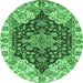 Round Machine Washable Geometric Emerald Green Traditional Area Rugs, wshabs3272emgrn