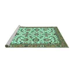Sideview of Machine Washable Abstract Turquoise Modern Area Rugs, wshabs3273turq