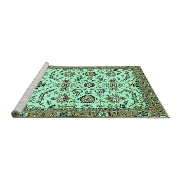 Sideview of Machine Washable Abstract Turquoise Modern Area Rugs, wshabs3273turq