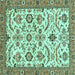 Square Machine Washable Abstract Turquoise Modern Area Rugs, wshabs3273turq