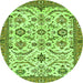 Round Machine Washable Abstract Green Modern Area Rugs, wshabs3273grn