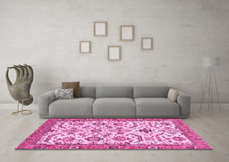 Machine Washable Abstract Pink Modern Rug in a Living Room, wshabs3273pnk