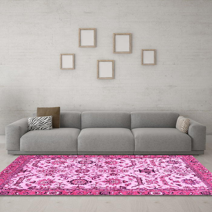 Machine Washable Abstract Pink Modern Rug in a Living Room, wshabs3273pnk