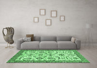 Machine Washable Abstract Emerald Green Modern Rug, wshabs3273emgrn