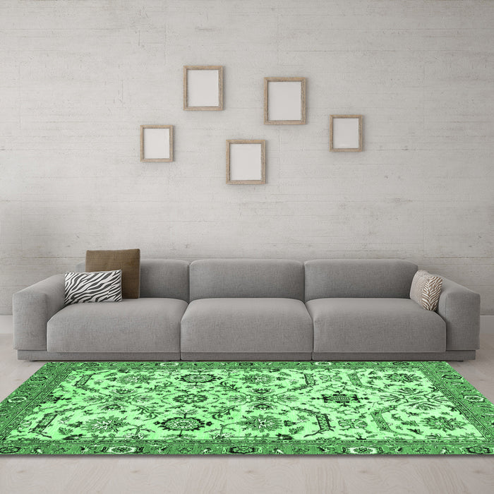 Machine Washable Abstract Emerald Green Modern Area Rugs in a Living Room,, wshabs3273emgrn