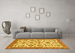 Machine Washable Abstract Yellow Modern Rug in a Living Room, wshabs3273yw