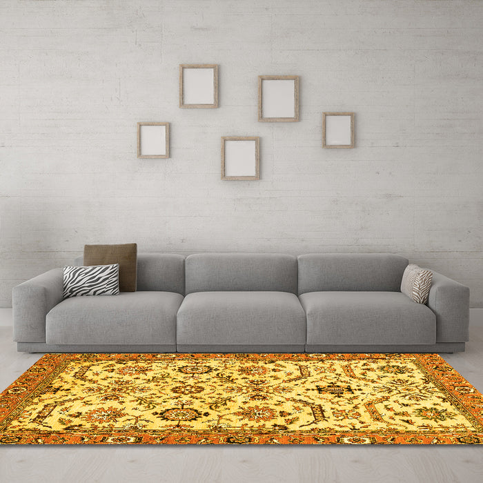Machine Washable Abstract Yellow Modern Rug in a Living Room, wshabs3273yw