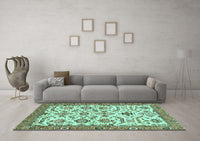 Machine Washable Abstract Turquoise Modern Rug, wshabs3273turq