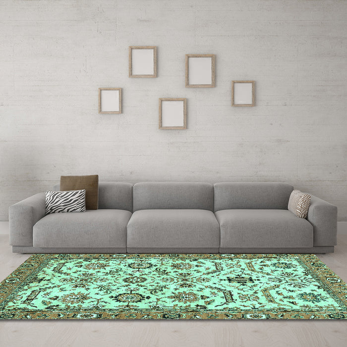 Machine Washable Abstract Turquoise Modern Area Rugs in a Living Room,, wshabs3273turq