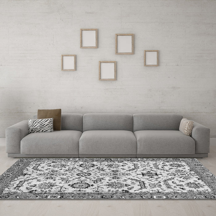 Machine Washable Abstract Gray Modern Rug in a Living Room,, wshabs3273gry