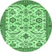 Round Machine Washable Abstract Emerald Green Modern Area Rugs, wshabs3273emgrn