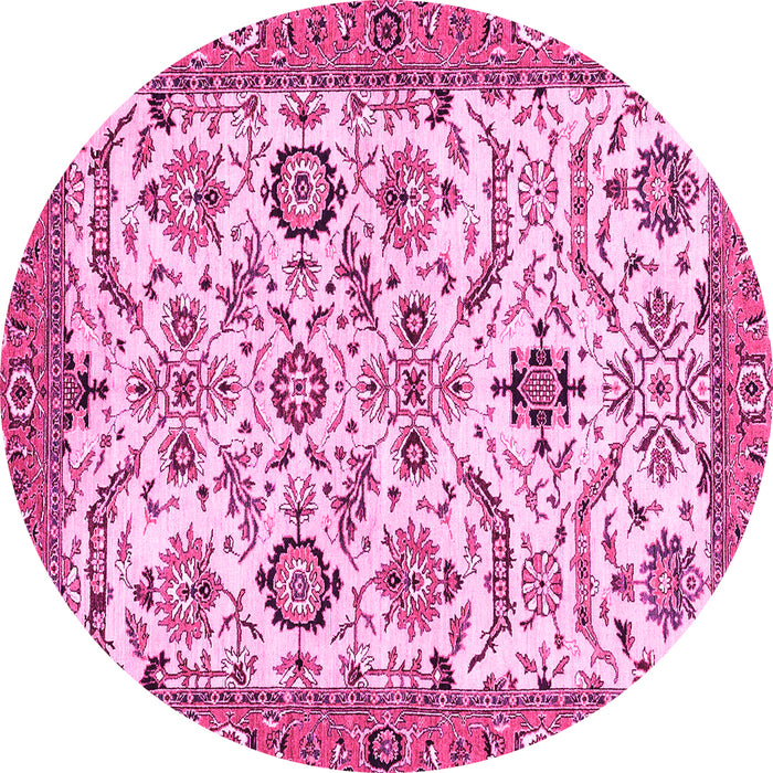 Round Machine Washable Abstract Pink Modern Rug, wshabs3273pnk