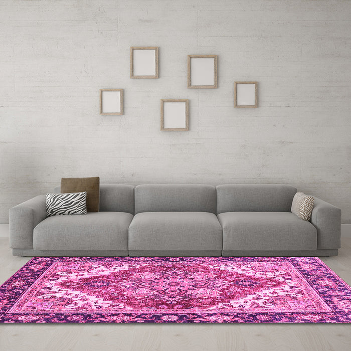 Machine Washable Persian Pink Traditional Rug in a Living Room, wshabs3274pnk