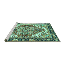 Sideview of Machine Washable Persian Turquoise Traditional Area Rugs, wshabs3274turq