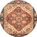 Round Machine Washable Abstract Brown Red Rug, wshabs3274