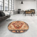 Round Abstract Brown Red Persian Rug in a Office, abs3274