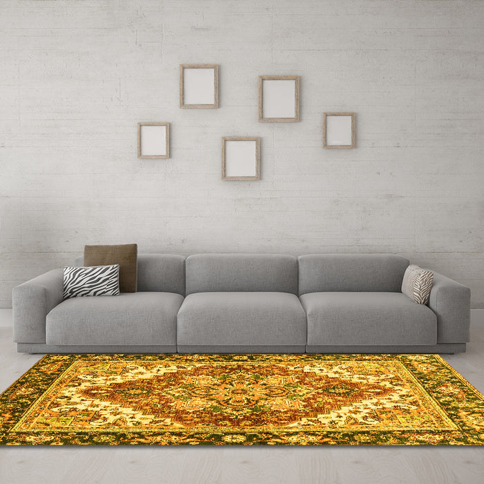 Machine Washable Persian Yellow Traditional Rug in a Living Room, wshabs3274yw