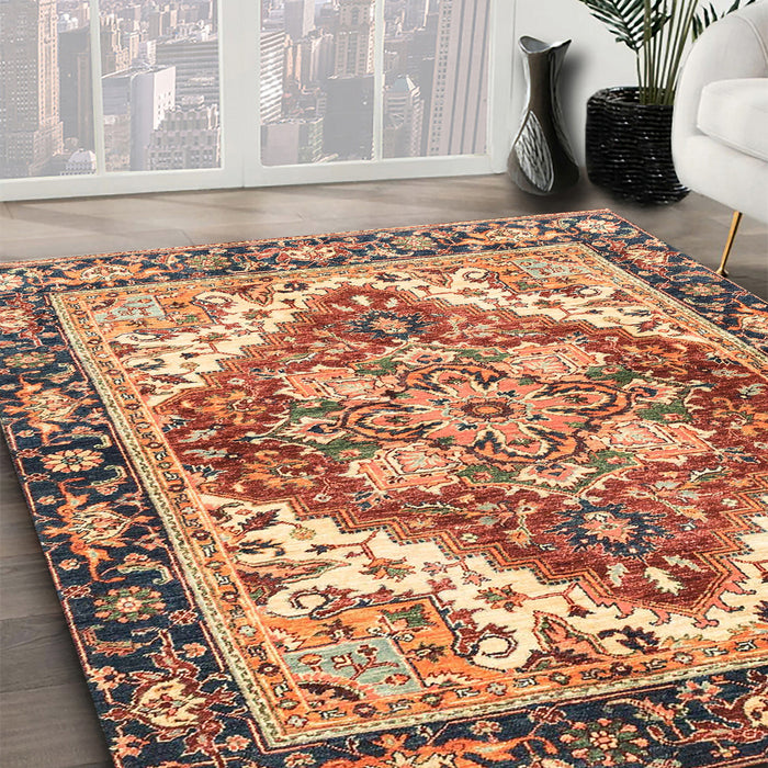 Machine Washable Abstract Brown Red Rug in a Family Room, wshabs3274