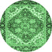 Round Machine Washable Persian Emerald Green Traditional Area Rugs, wshabs3274emgrn