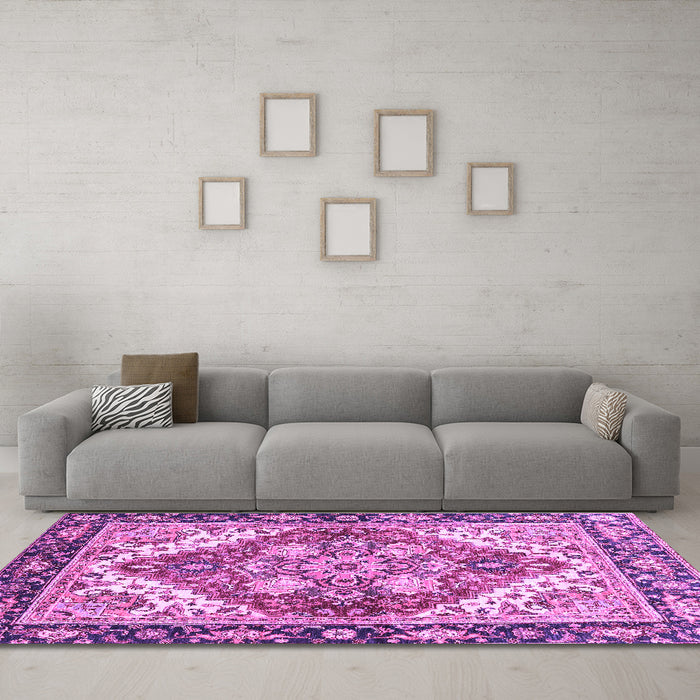 Machine Washable Persian Purple Traditional Area Rugs in a Living Room, wshabs3274pur