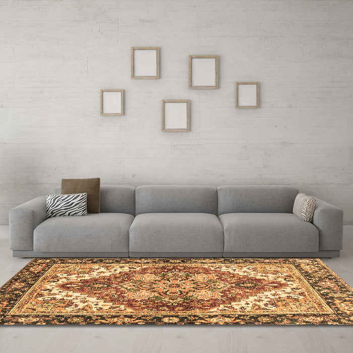 Machine Washable Persian Brown Traditional Rug in a Living Room,, wshabs3274brn